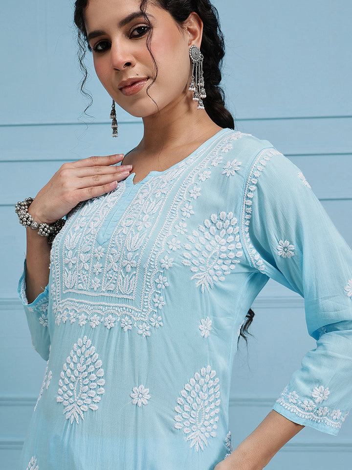 Blue-Modal-Lucknowi-Chikankari-Sharara-Set-(Set-Of-2)