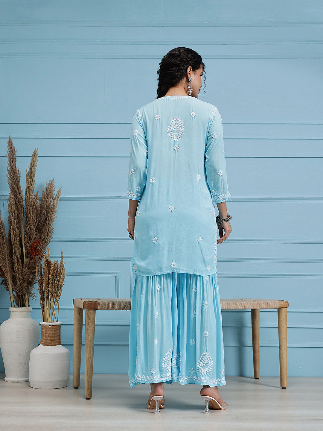 Blue-Modal-Lucknowi-Chikankari-Sharara-Set-(Set-Of-2)