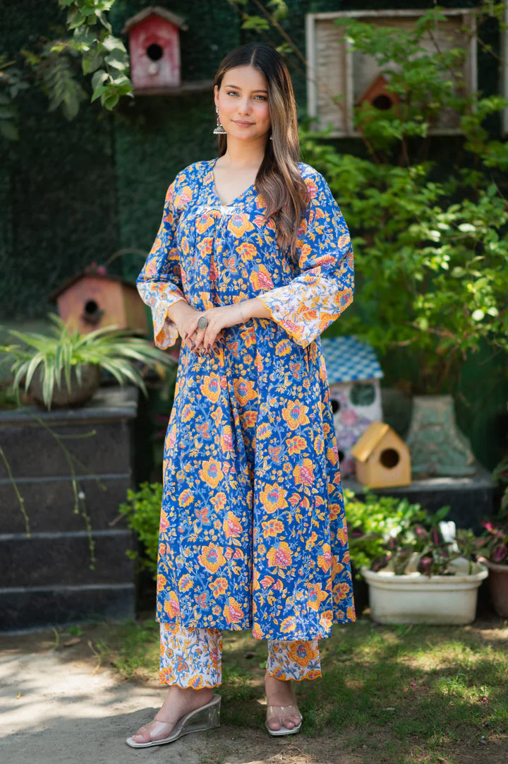 Blue-Pure-Cotton-Handblock-2-Piece-Kurta-Set