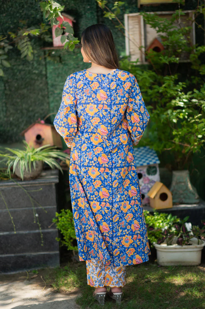 Blue-Pure-Cotton-Handblock-2-Piece-Kurta-Set