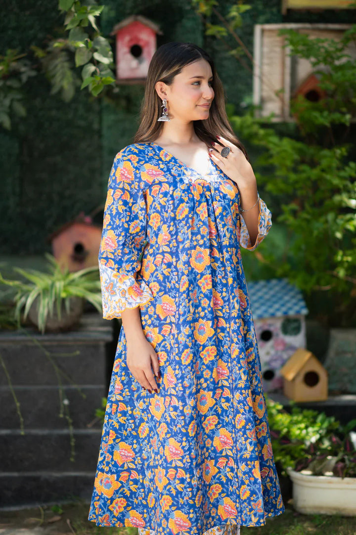 Blue-Pure-Cotton-Handblock-2-Piece-Kurta-Set