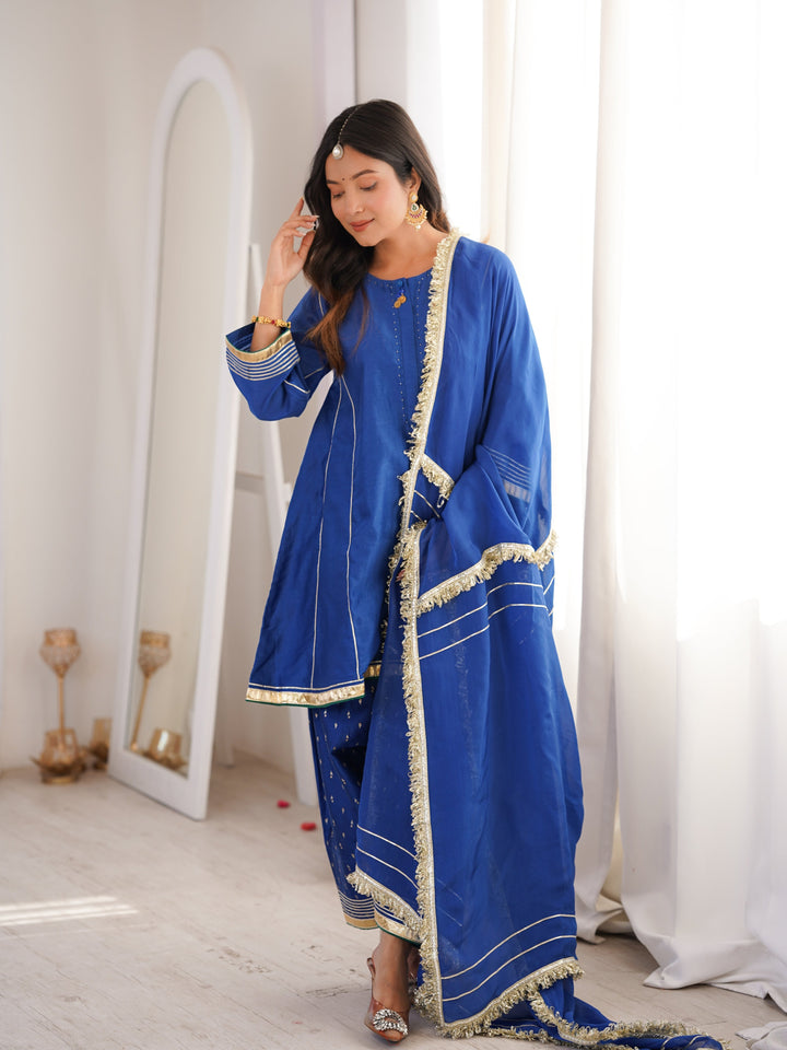 Royal Blue Chanderi Farshi Suit Set