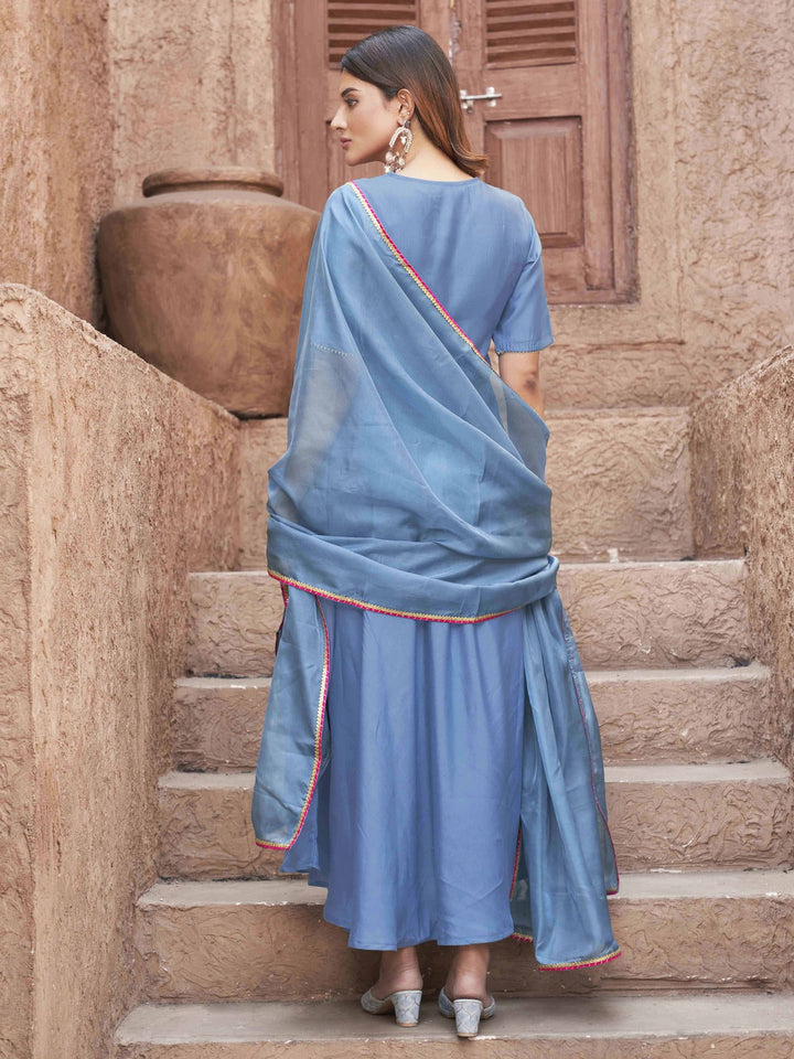Blue-Silk-Blend-With-V-Neck-Design-Flared-3-Piece-Kurta-Set