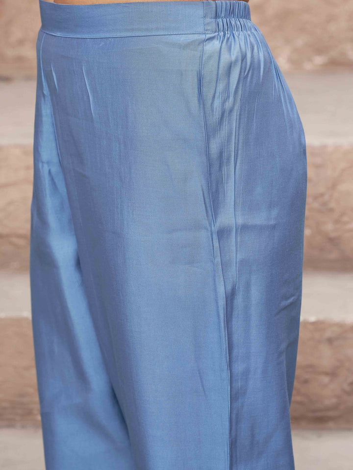 Blue-Silk-Blend-With-V-Neck-Design-Flared-3-Piece-Kurta-Set