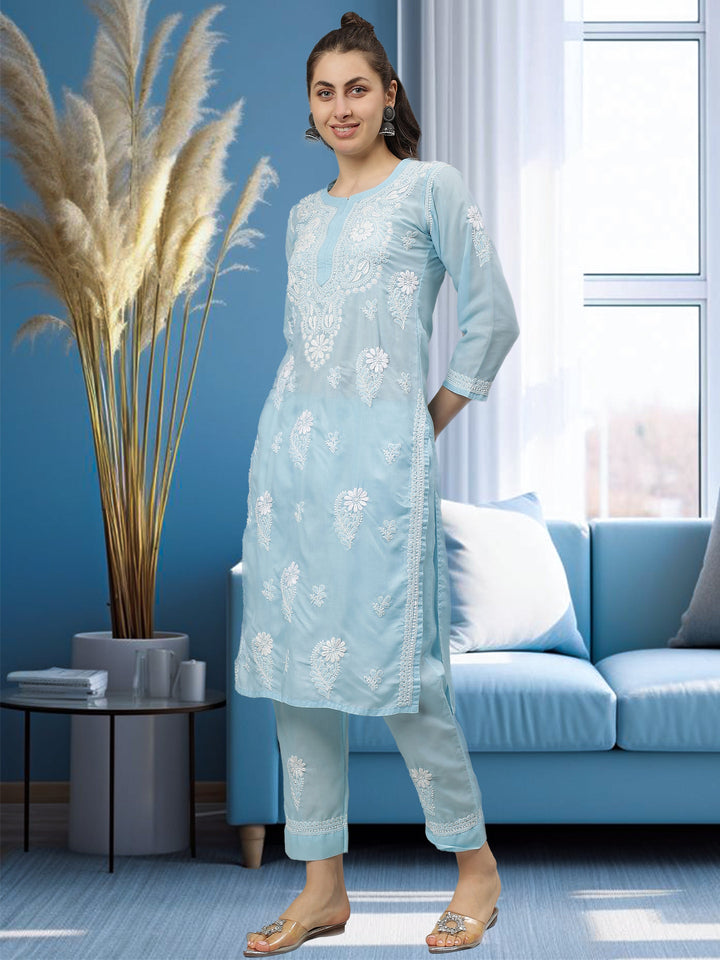 Blue-Terivoil-Cotton-Lucknowi-Chikankari-Kurta-Set