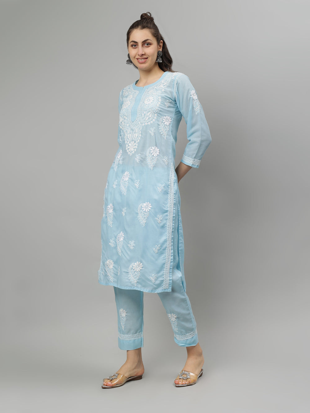 Blue-Terivoil-Cotton-Lucknowi-Chikankari-Kurta-Set