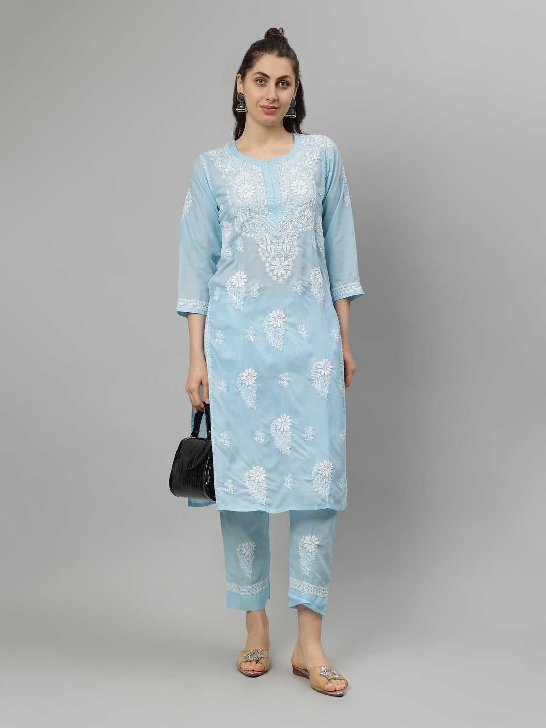 Blue-Terivoil-Cotton-Lucknowi-Chikankari-Kurta-Set