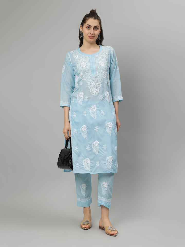 Blue-Terivoil-Cotton-Lucknowi-Chikankari-Kurta-Set