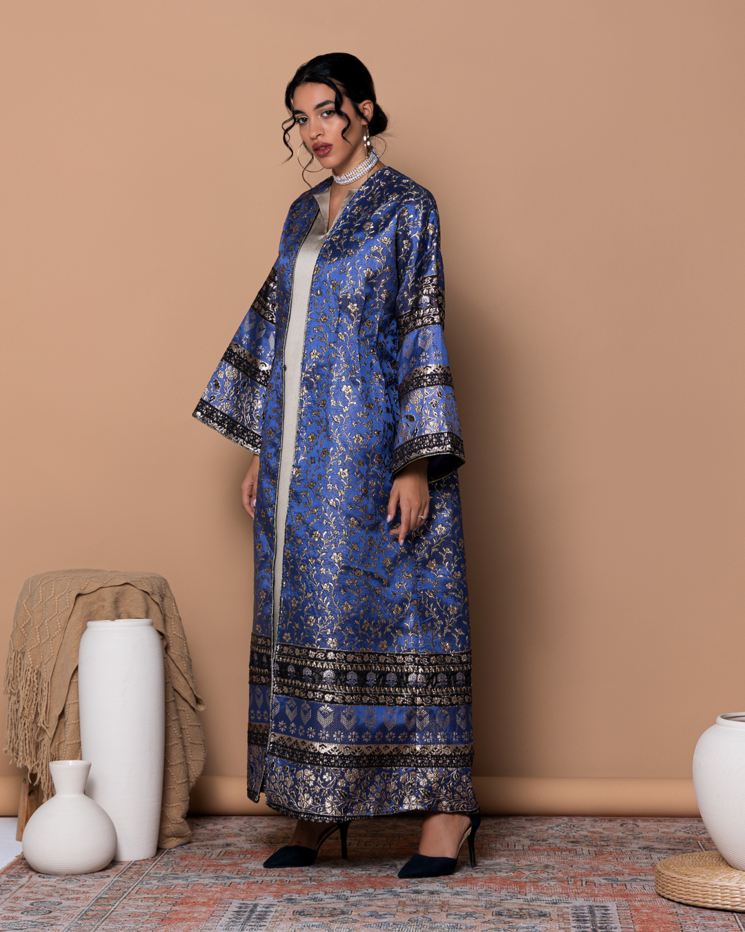 Blue Turkish brocade Abaya