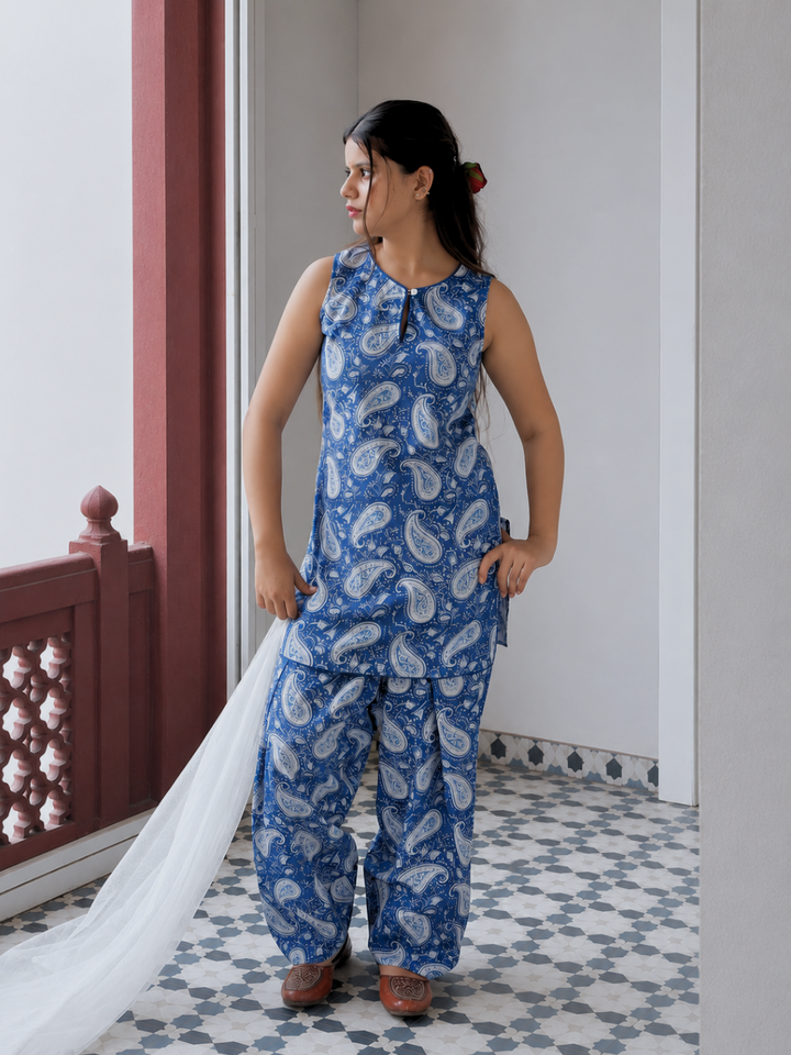 Indigo Printed Farshi Set