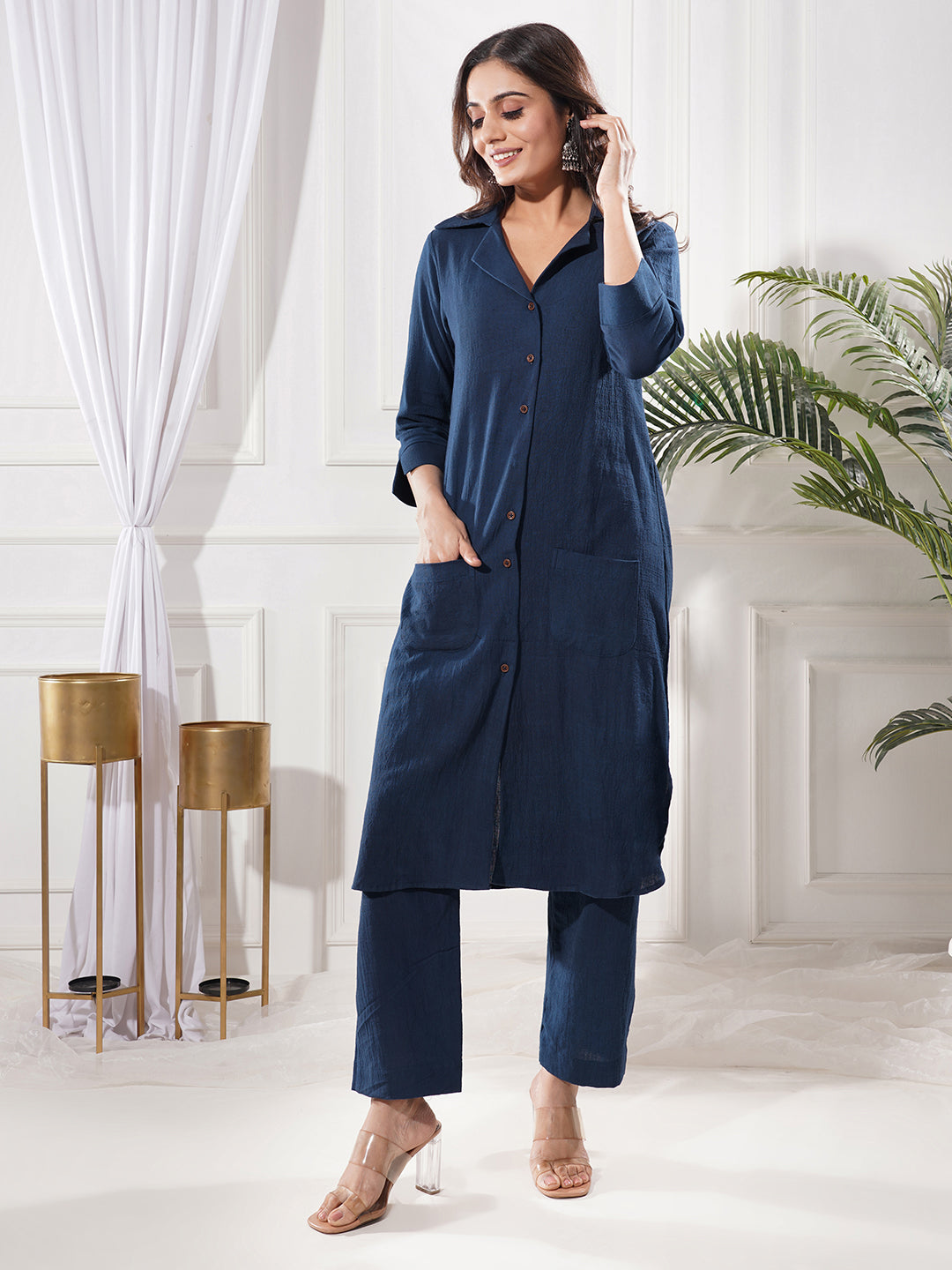 Blue Cotton Horizon Handwoven Kala Co-Ord Set