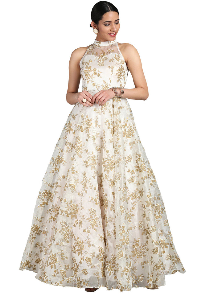 Bollywood-Vogue-Organza-White-Printed-Gown