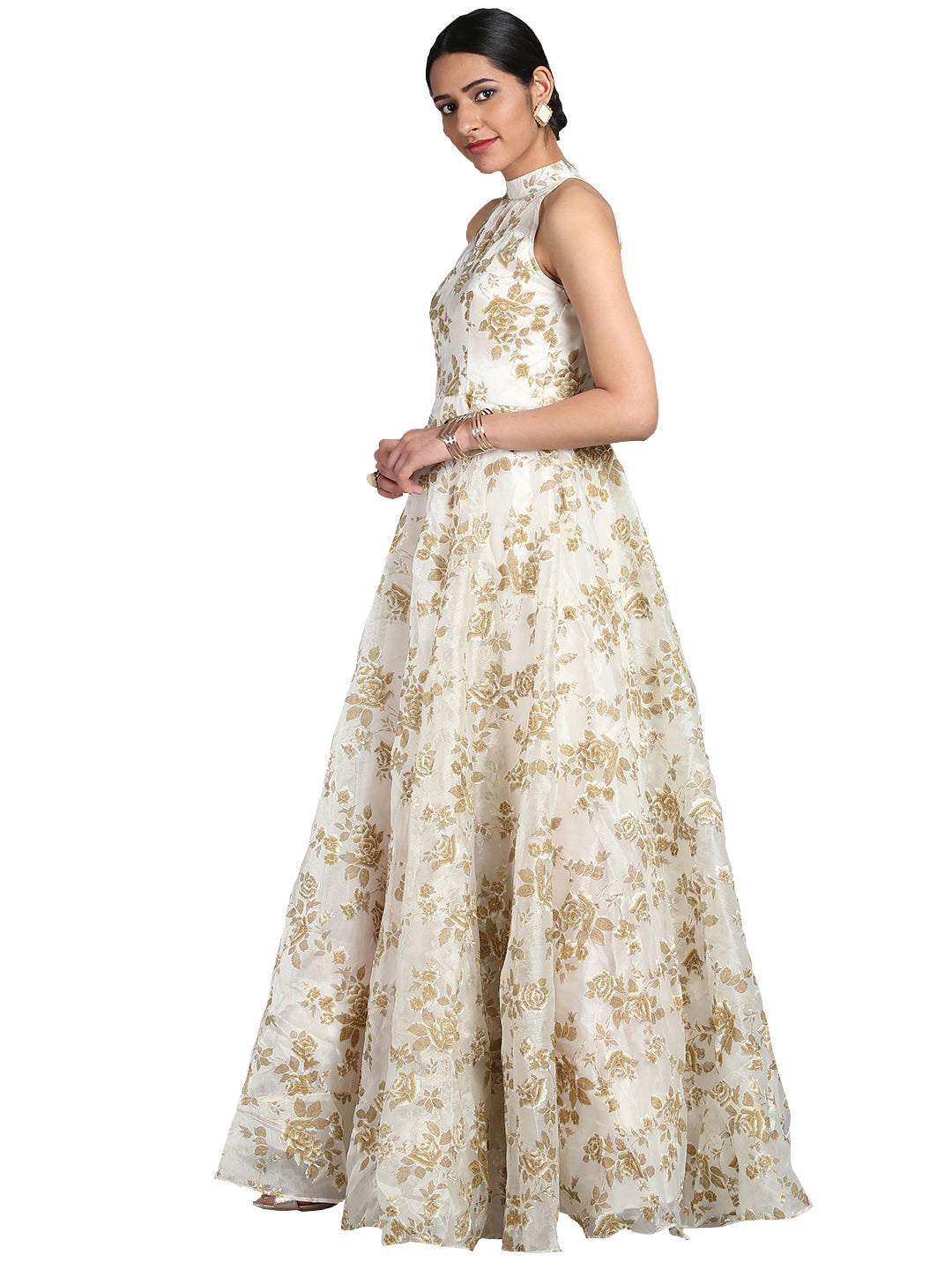 Bollywood-Vogue-Organza-White-Printed-Gown