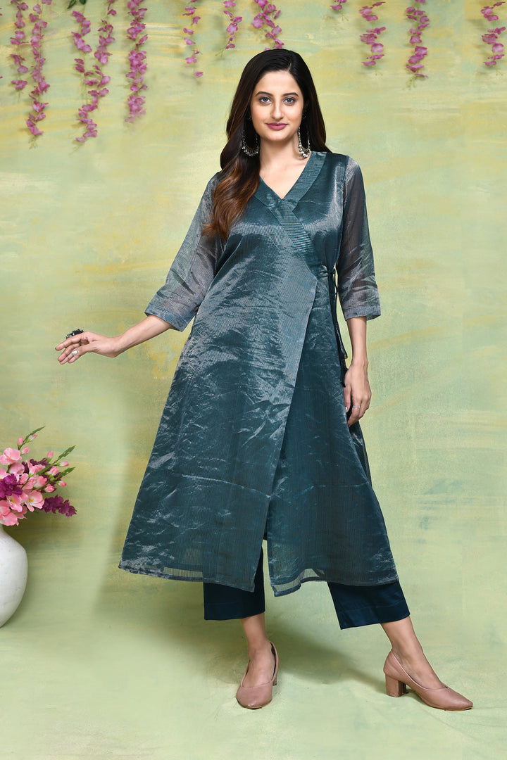 Bottle-Green-Maheshwari-Silk-2-Piece-Kurta-Set