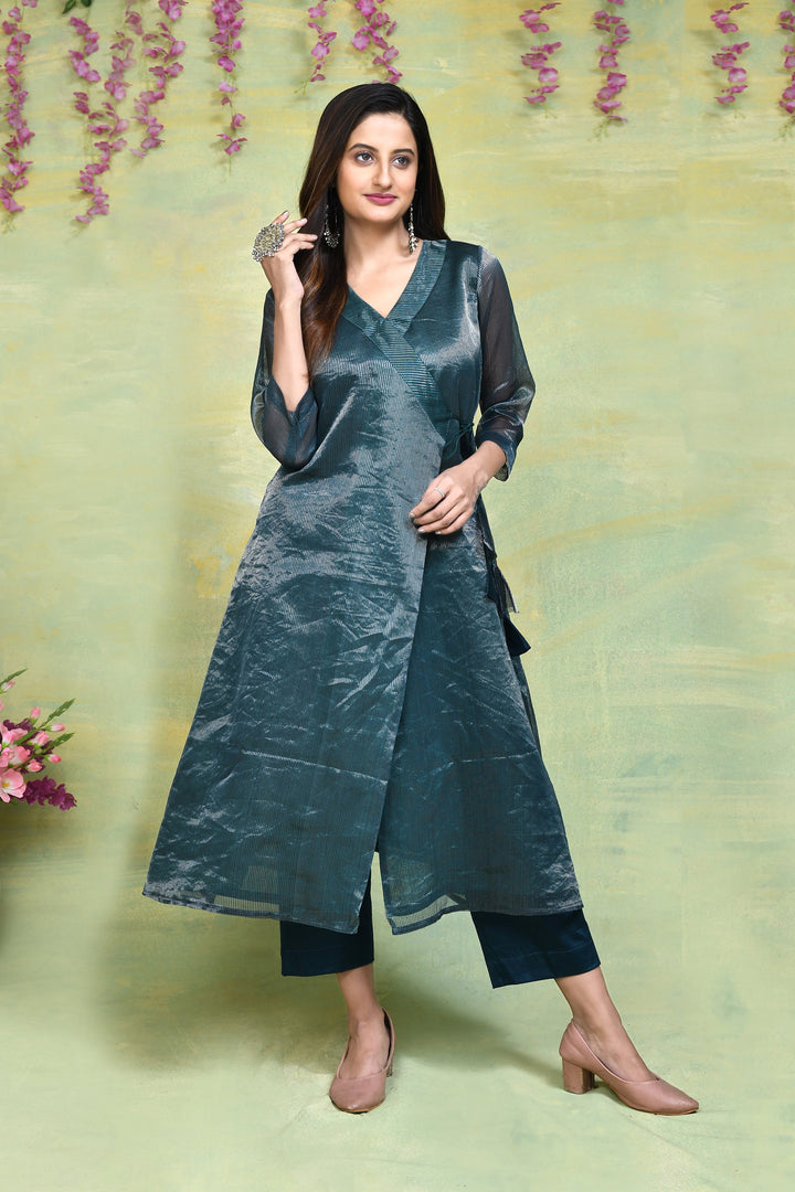 Bottle-Green-Maheshwari-Silk-2-Piece-Kurta-Set