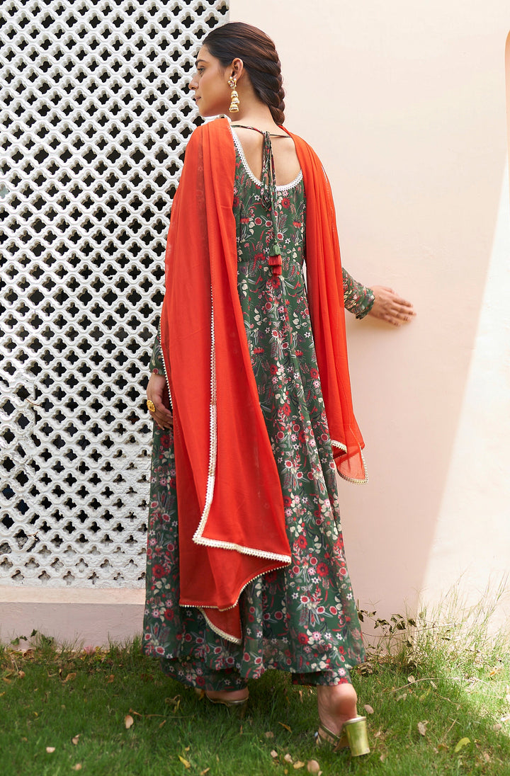 Bottle-Green-Georgette-Digital-Printed-3-Piece-Anarkali-Set