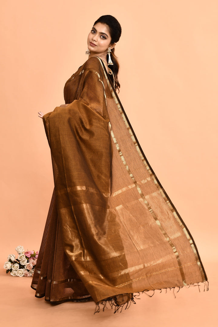 Bronze-Maheshwari-Double-Border-Check-Saree