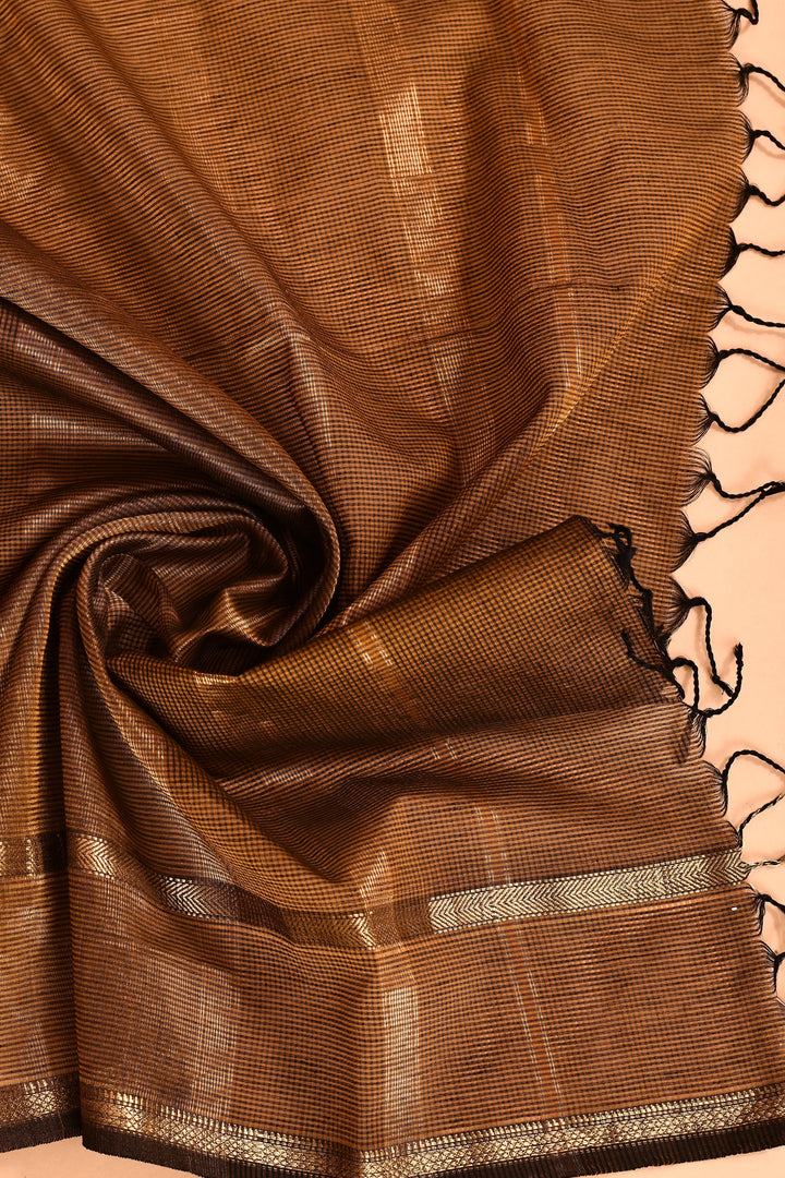 Bronze-Maheshwari-Double-Border-Check-Saree