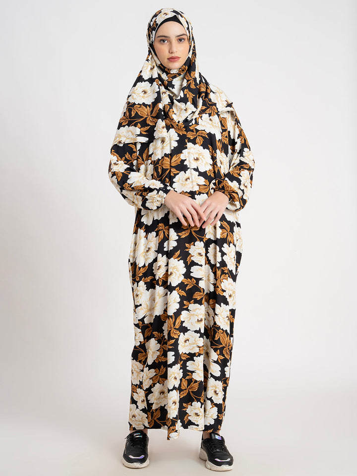 Brown 100% Viscose Printed Prayer Abaya Gown