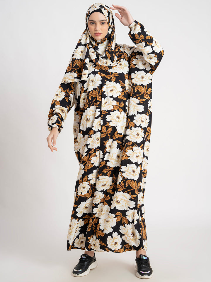 Brown 100% Viscose Printed Prayer Abaya Gown