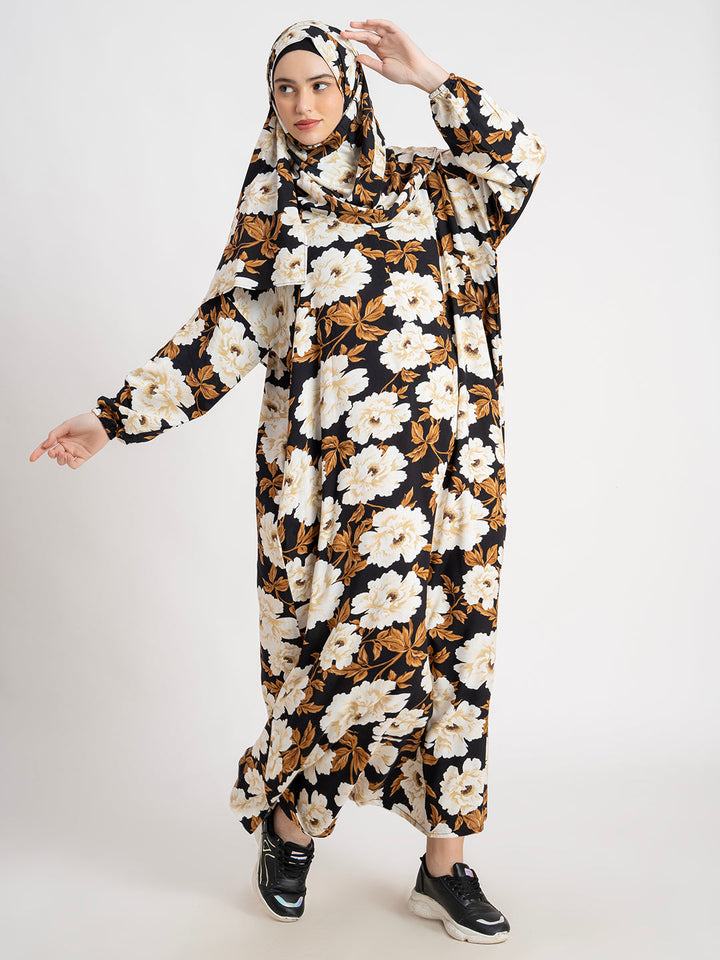 Brown 100% Viscose Printed Prayer Abaya Gown