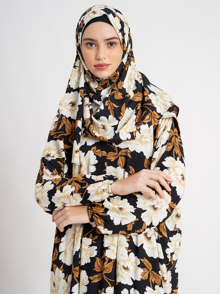 Brown 100% Viscose Printed Prayer Abaya Gown