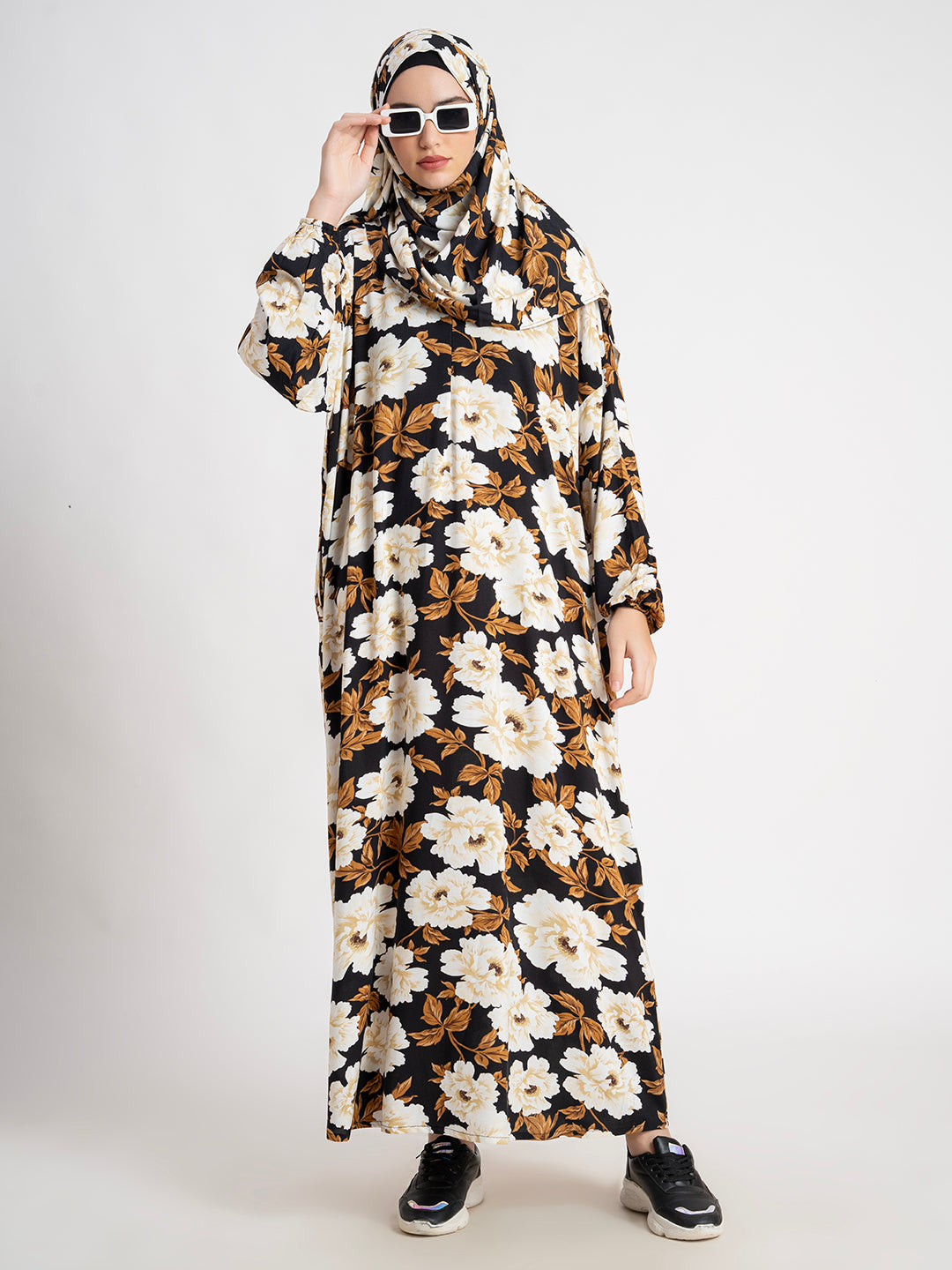 Brown 100% Viscose Printed Prayer Abaya Gown