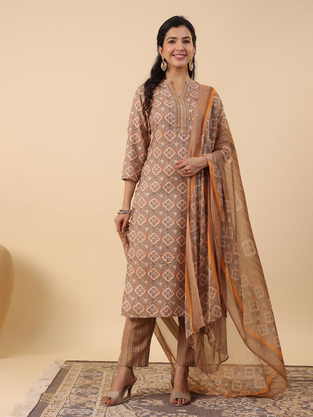 Brown-Biscuit-Slub-Straight-3-Piece-Kurta-Set