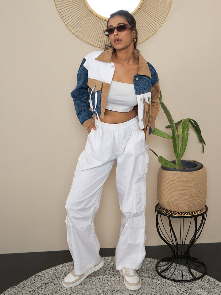 Brown-Denim-Color-Blocking-Patchwork-Detail-Crop-Jacket