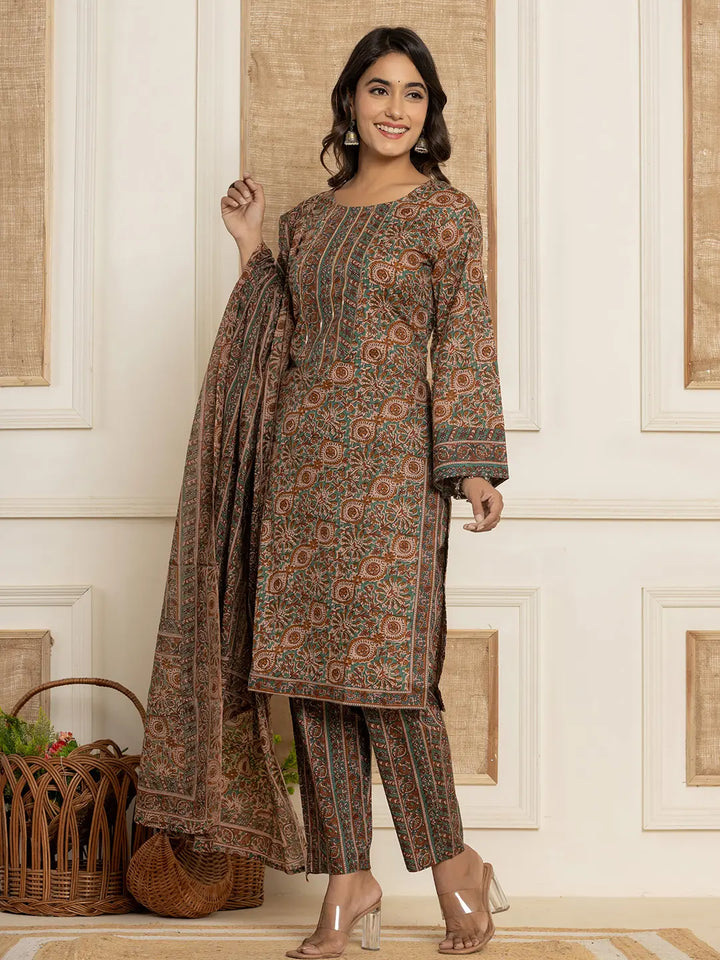 Brown-Cotton-Ethnic-Motifs-Sequins-Work-3-Piece-Kurta-Set