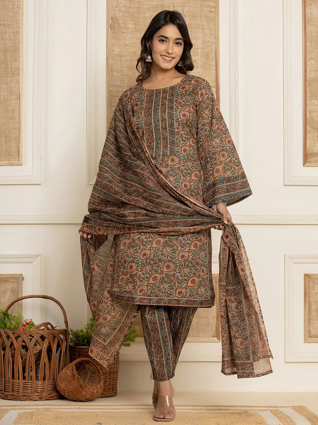 Brown-Cotton-Ethnic-Motifs-Sequins-Work-3-Piece-Kurta-Set