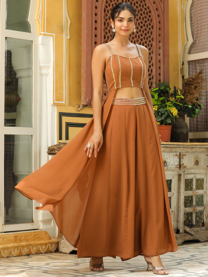 Brown-Georgette-Embellished-Co-Ord-Set