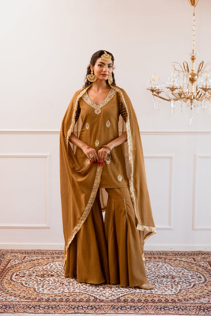 Brown-Mulmul-Embroidered-Sharara-Set