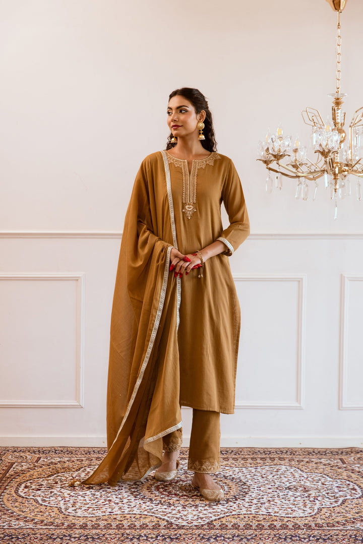 Brown-Mulmul-Fit-Straight-3-Piece-kurta-Set