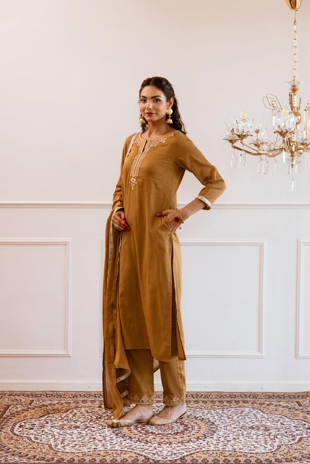 Brown-Mulmul-Fit-Straight-3-Piece-kurta-Set