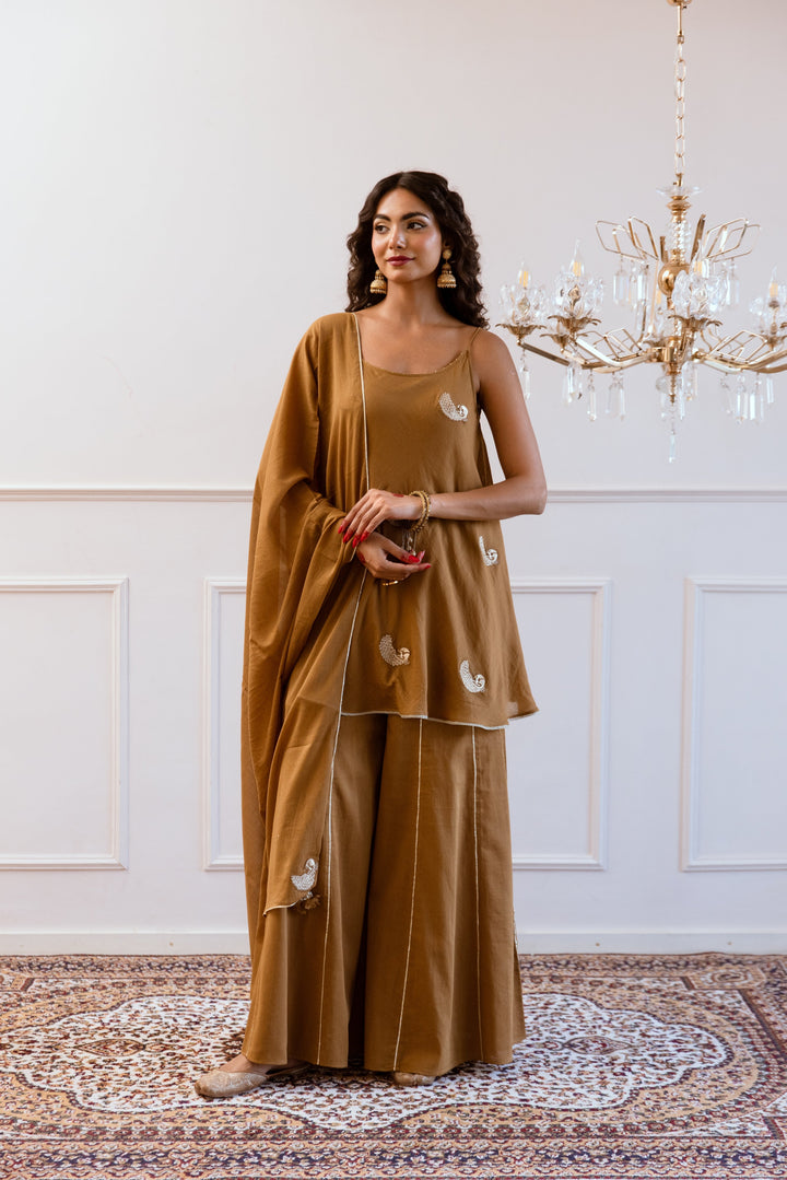 Brown-Mulmul-Gotta-Work-Strappy-Sharara-Set