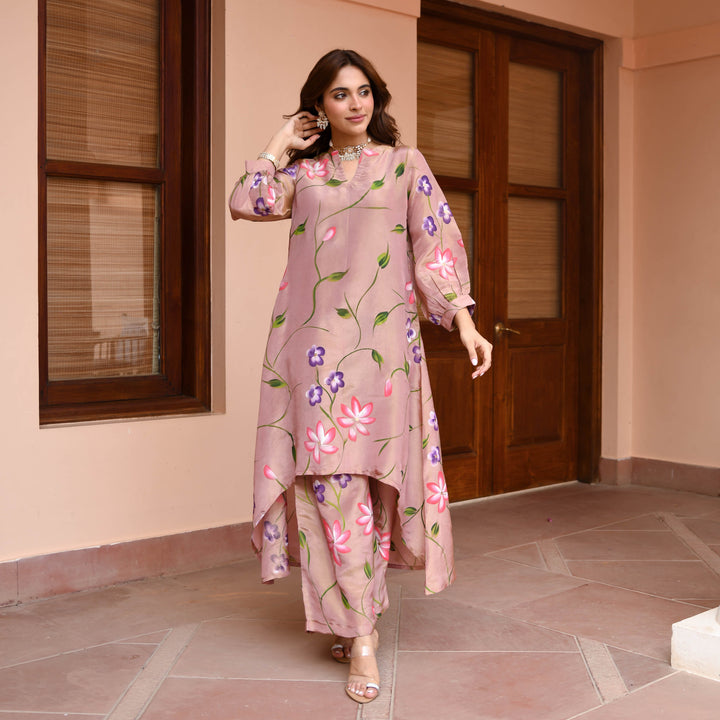 Brown-Muslin-Floral-Printed-2-Piece-Kurta-Set