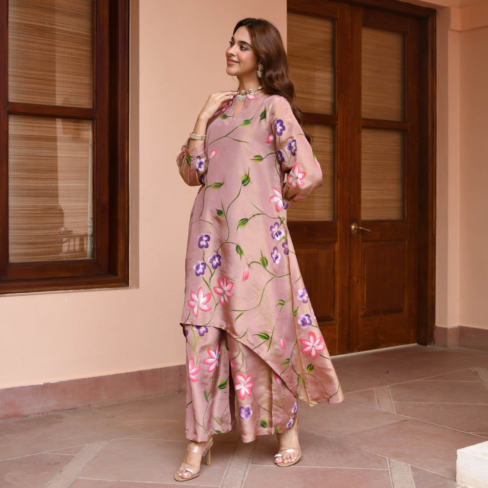 Brown-Muslin-Floral-Printed-2-Piece-Kurta-Set