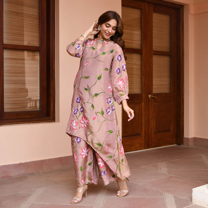 Brown-Muslin-Floral-Printed-2-Piece-Kurta-Set