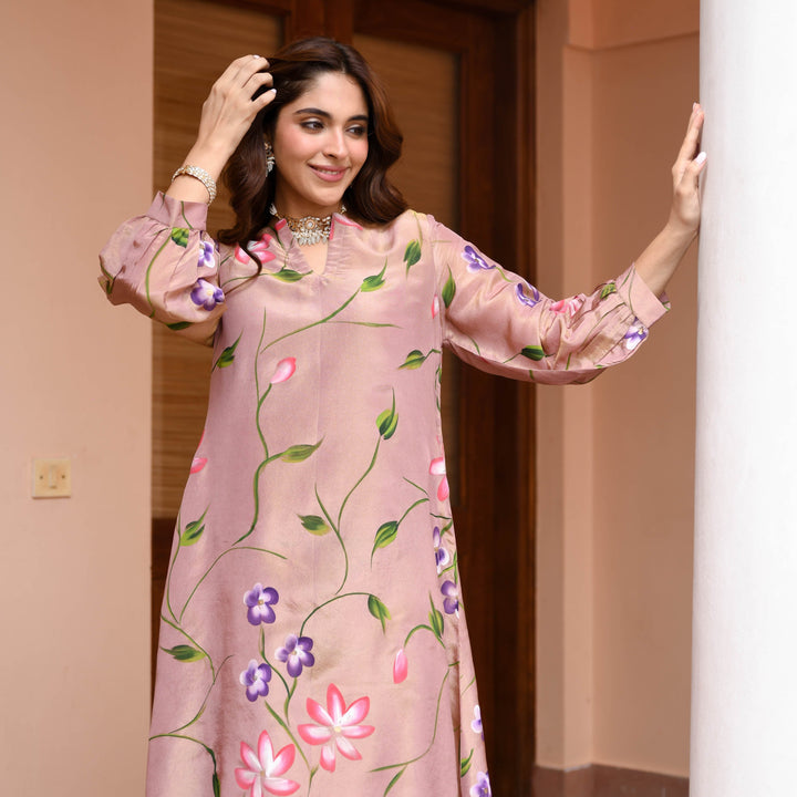 Brown-Muslin-Floral-Printed-2-Piece-Kurta-Set