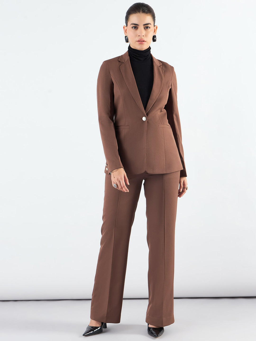 Brown-Poly-Viscose-Notched-Lapel-Blazer-With-High-Waist-Trouser