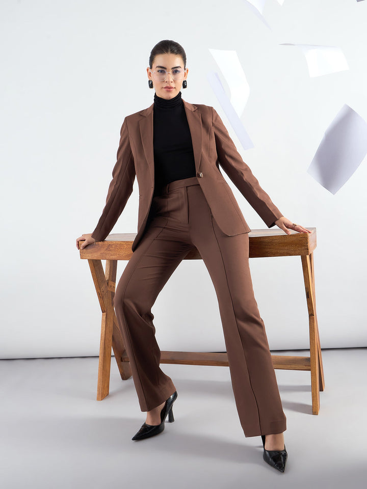 Brown-Poly-Viscose-Notched-Lapel-Blazer-With-High-Waist-Trouser