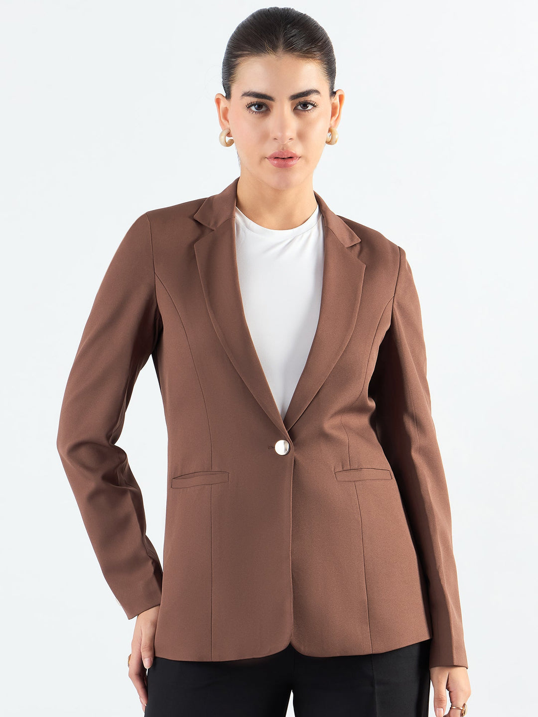 Brown-Poly-Viscose-Tailored-Fit-Notched-Lapel-Blazer