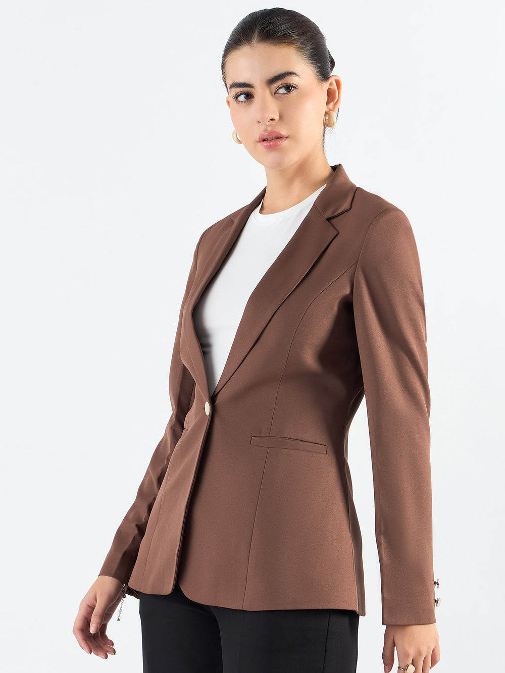 Brown-Poly-Viscose-Tailored-Fit-Notched-Lapel-Blazer