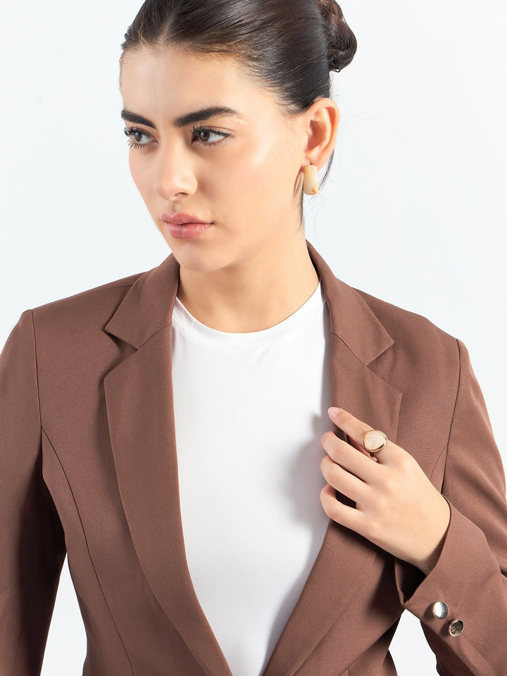 Brown-Poly-Viscose-Tailored-Fit-Notched-Lapel-Blazer