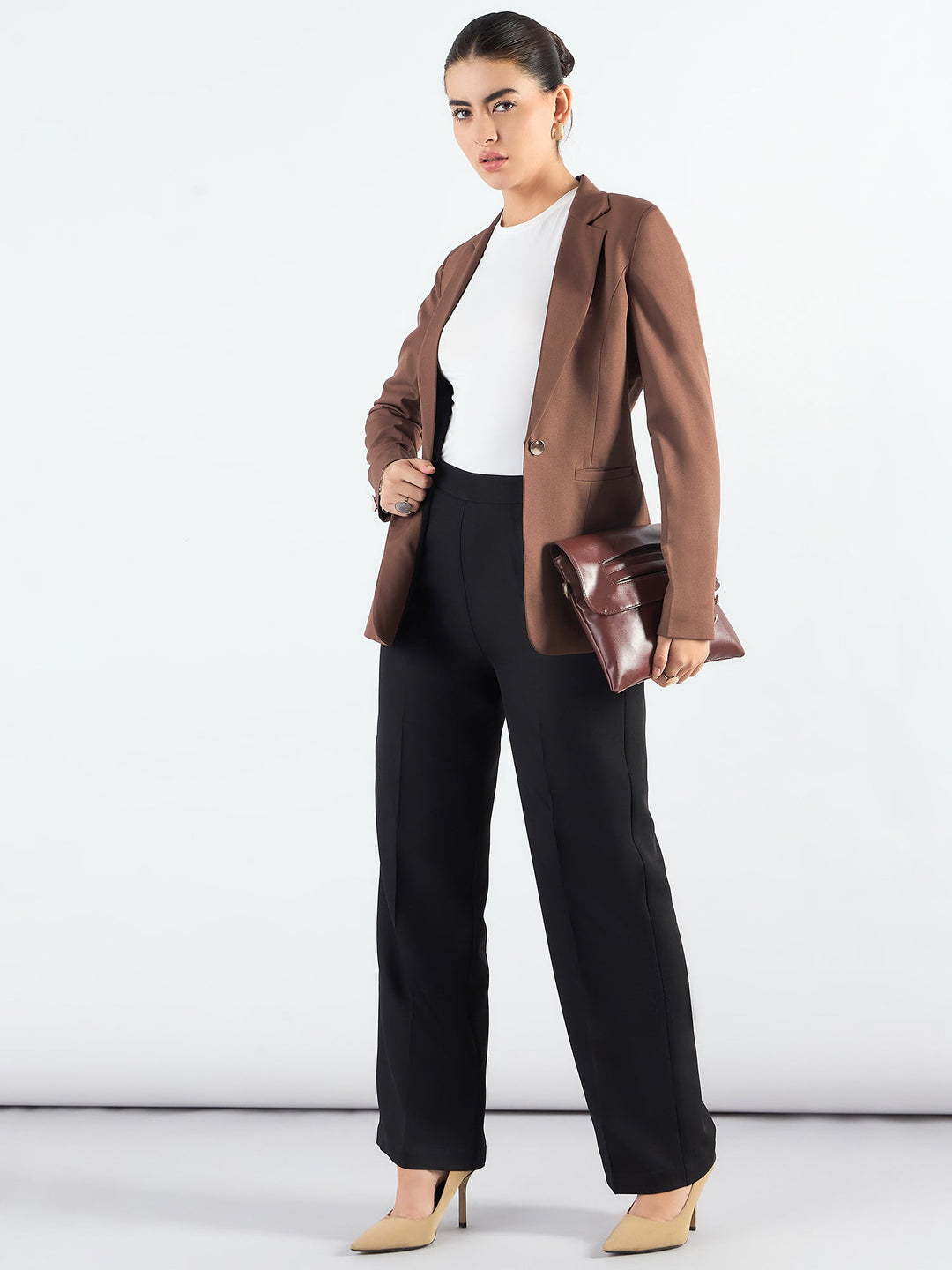 Brown-Poly-Viscose-Tailored-Fit-Notched-Lapel-Blazer