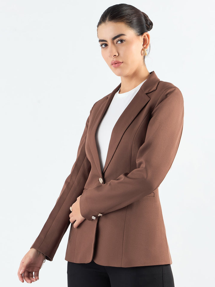 Brown-Poly-Viscose-Tailored-Fit-Notched-Lapel-Blazer