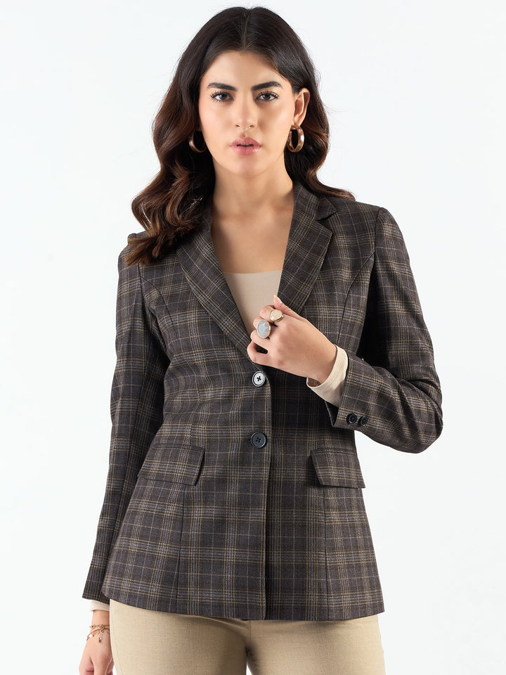 Brown-Poly-Viscose-Warm-Tweed-Tailored-Fit-Long-Blazer