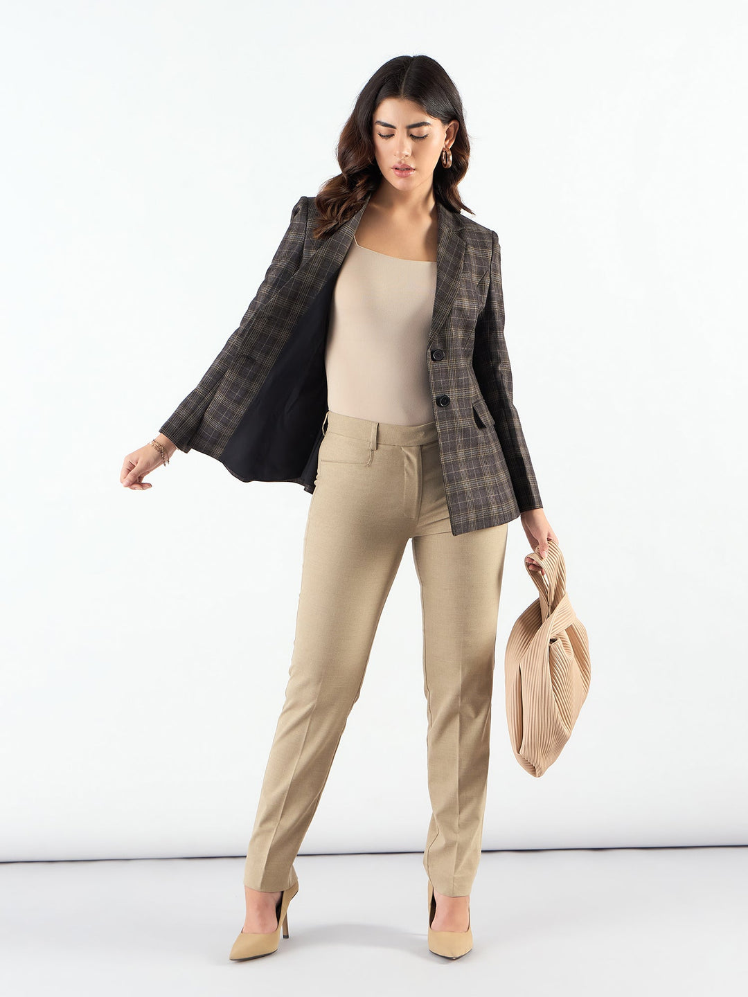 Brown-Poly-Viscose-Warm-Tweed-Tailored-Fit-Long-Blazer