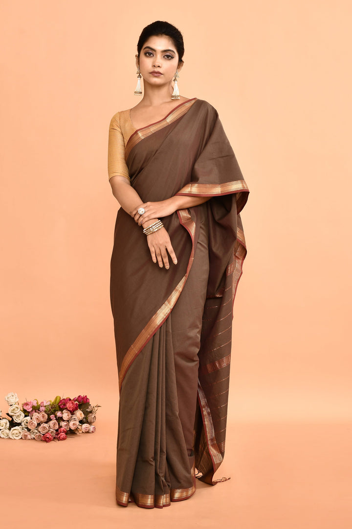 Brown-Pure-Cotton-Maheshwari-Saree